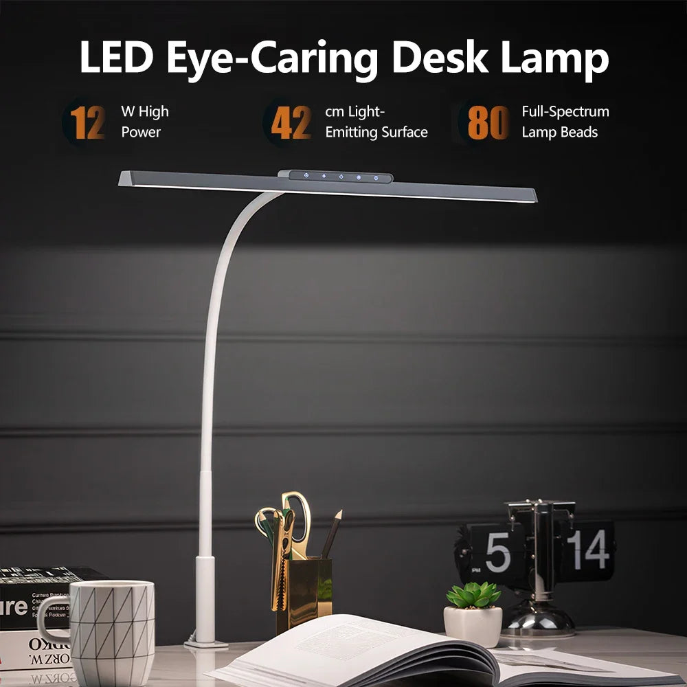 LED Full-Spectrum Eye-Caring Desk Lamp with Flexible Gooseneck Stepless Dimming Flicker-Free Touch Control Desk Lamp for Home