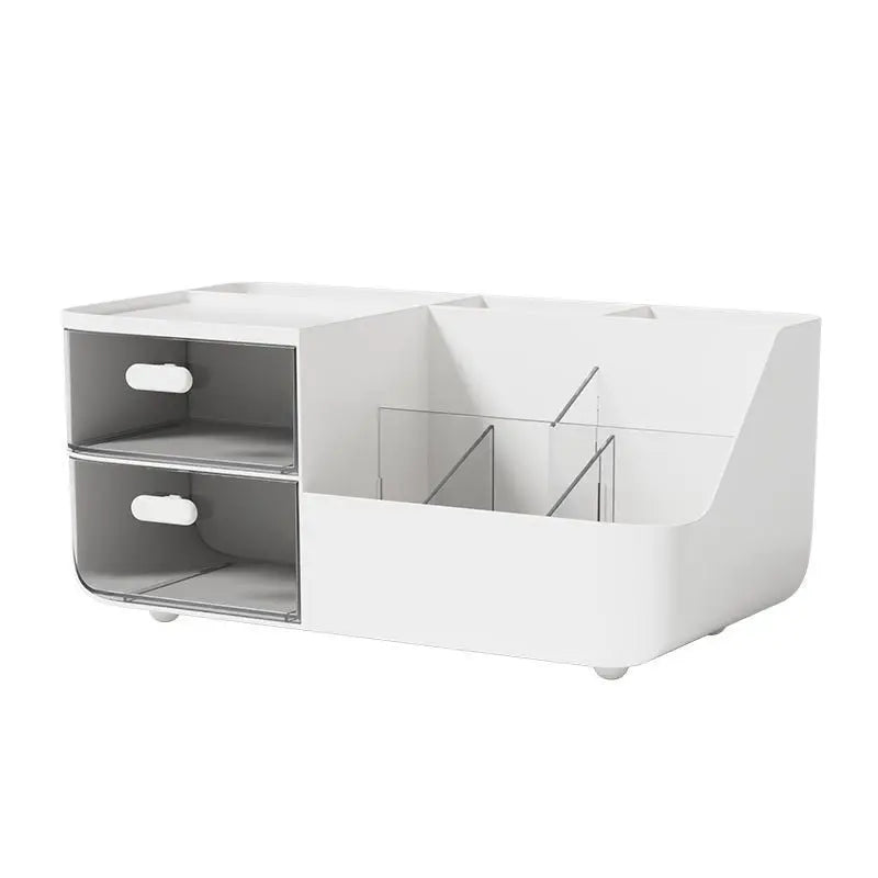 Large Capacity Multifunctional Desk Organizer with 2 Transparent Drawers, Desktop Office Supplies Storage Pen Holder for School