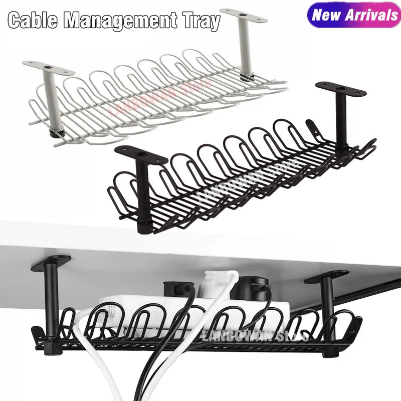 Desk Cable Management Tray under Table Socket Hang Holder Power Strip Storage Rack for Offices Living Room Wire Cord Organizer