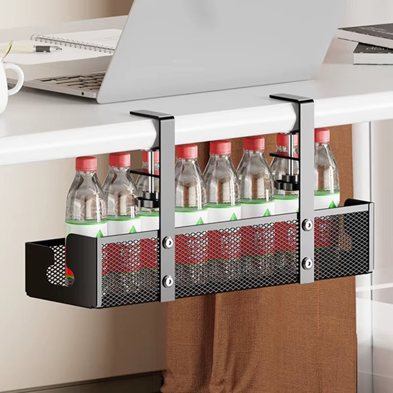 No Drilling Extendable under Desk Cable Management Metal Cable Tray under Desk with Clamp Retractable Power Strip Cord Holder
