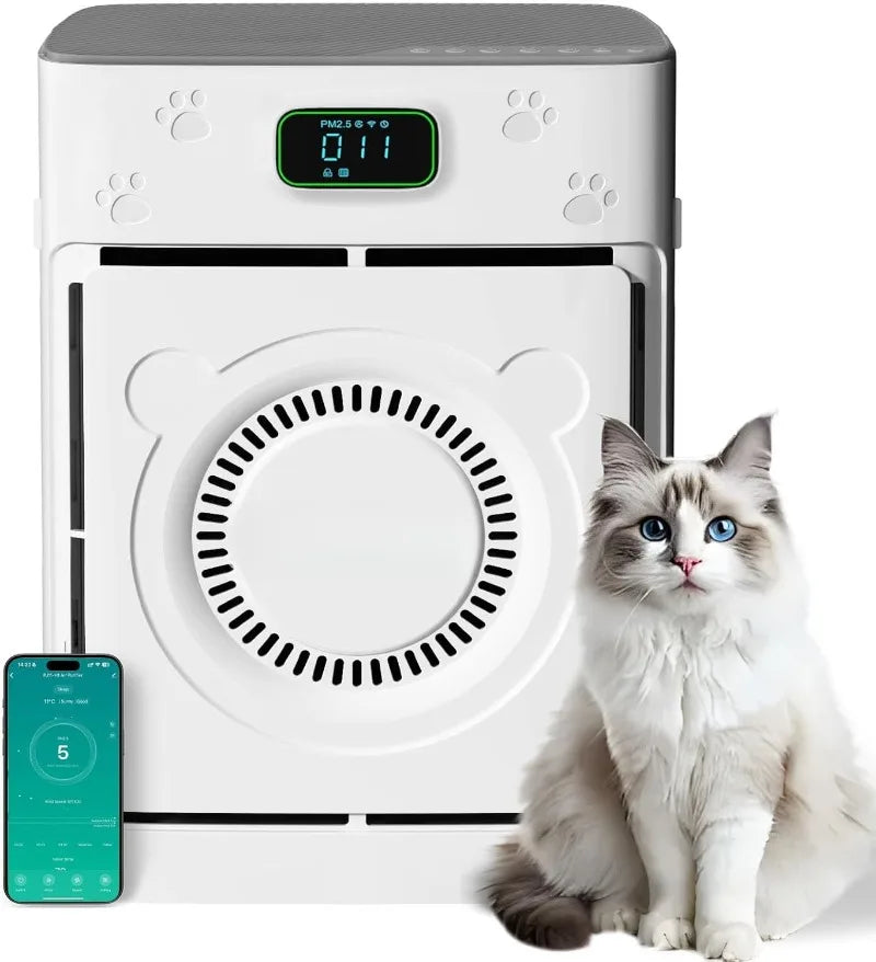 Smart Pet Air Purifiers for Home Large Room up to 2500 Ft², H13 HEPA Air Purifiers for Home Pets with Wifi, Double-Sided Air Inl