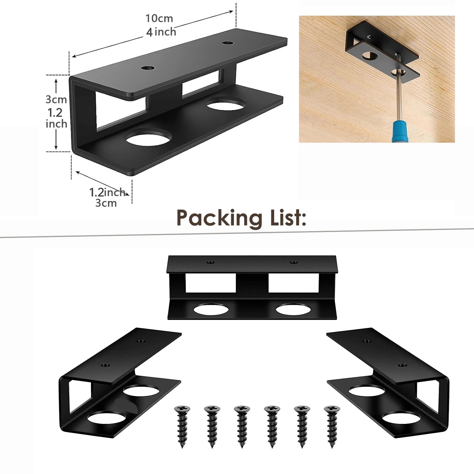 Under Desk Laptop Mount ABS under Desk Shelf Holder for Notebooks, Tablets, Cable Boxes, Modems, Smart TV Boxes