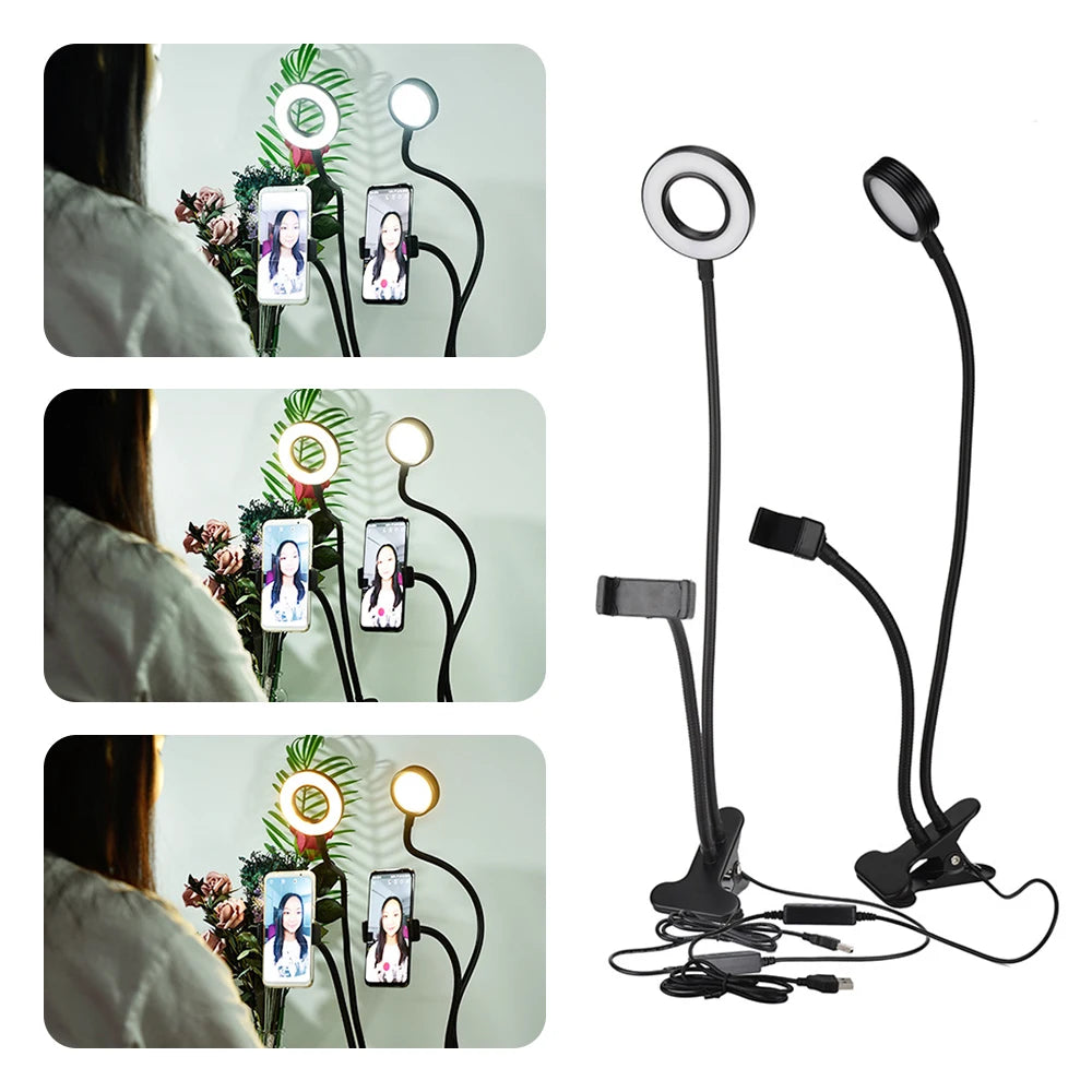 DC5V USB LED Desk Lamps Dimmable LED Selfie Beauty Lamps Flexible USB Mirror Lighting 10W 12W Reading Lamp for Tik Tok Live Show