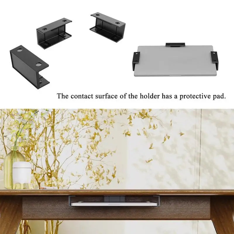 Under Desk Laptop Mount ABS under Desk Shelf Holder for Notebooks, Tablets, Cable Boxes, Modems, Smart TV Boxes