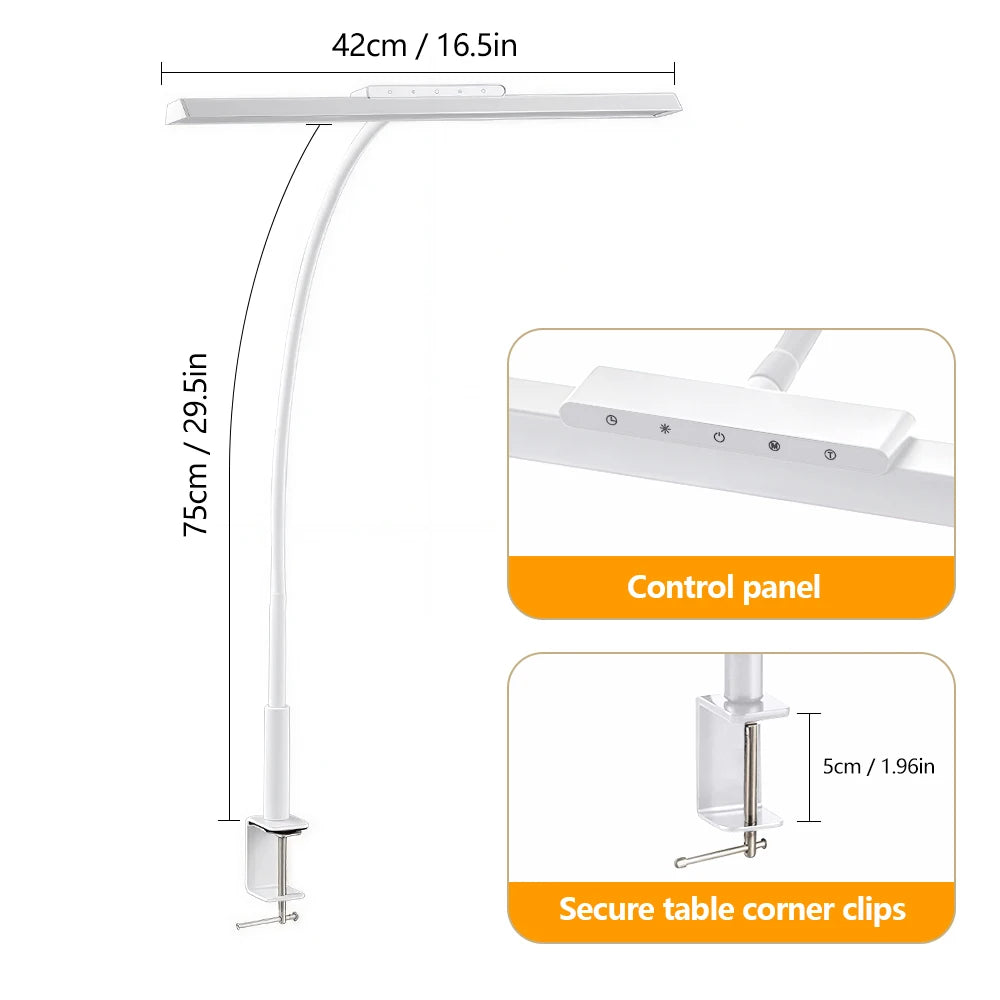 LED Full-Spectrum Eye-Caring Desk Lamp with Flexible Gooseneck Stepless Dimming Flicker-Free Touch Control Desk Lamp for Home