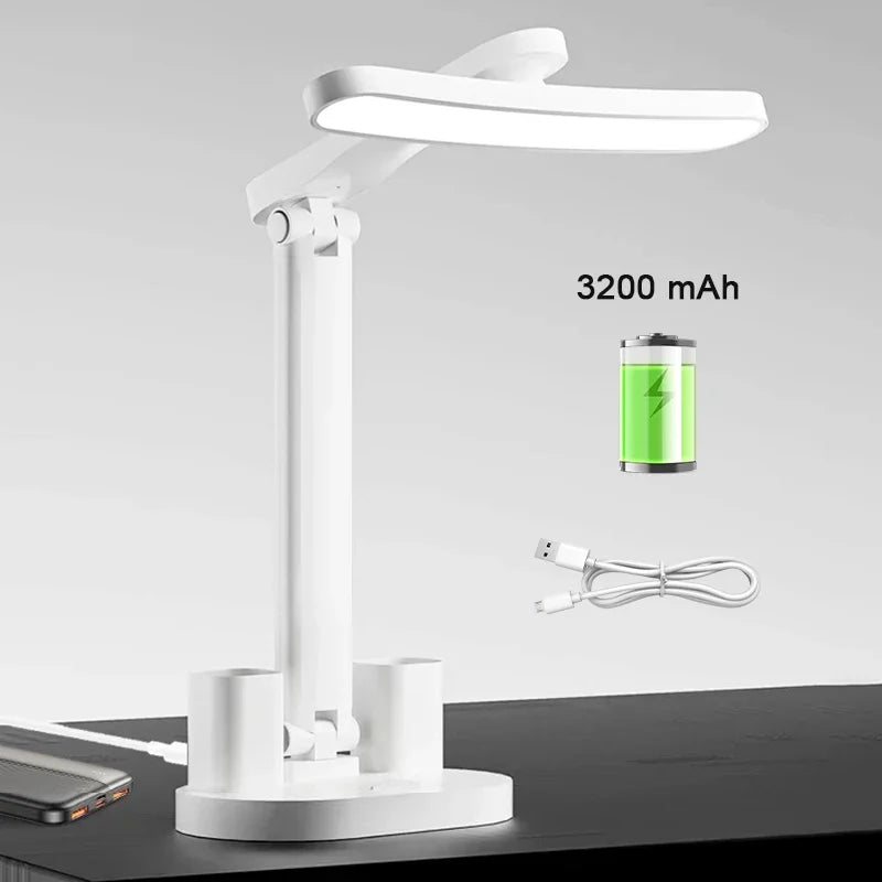 Clock LED Table Lamp USB Chargeable Dimmable Desk Lights Foldable Eye Protection Desktop Study Desk Reading Night Light Lamps