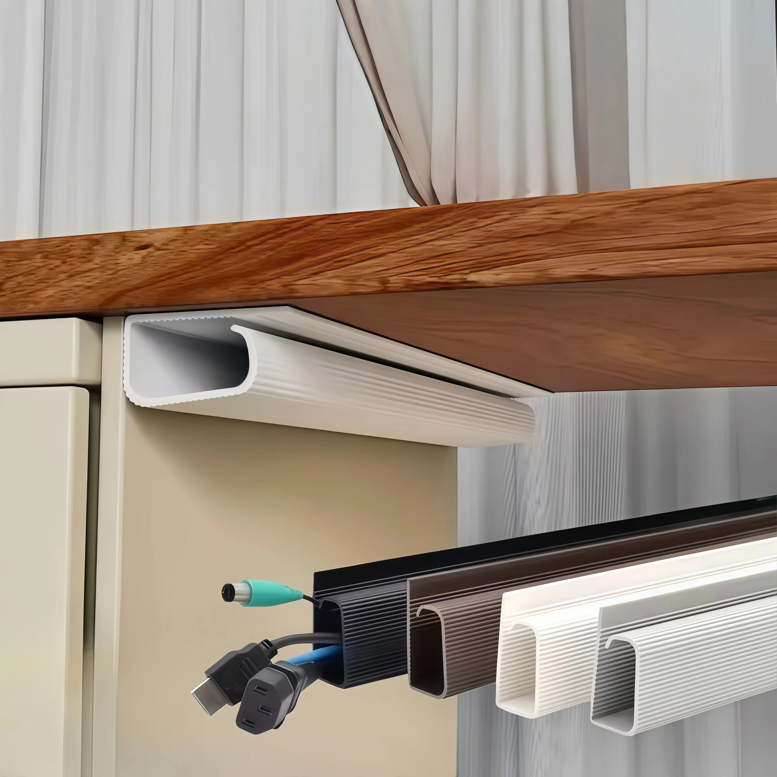 1PC 40Cmx5.1Cm Under-Desk Cable Organizer - Self-Adhesive Cable Raceway, Home & Office Cable No Drilling under Desk Solution