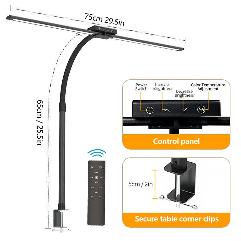 LED Full-Spectrum Eye-Caring Desk Lamp with Flexible Gooseneck Stepless Dimming Flicker-Free Touch Control Desk Lamp for Home