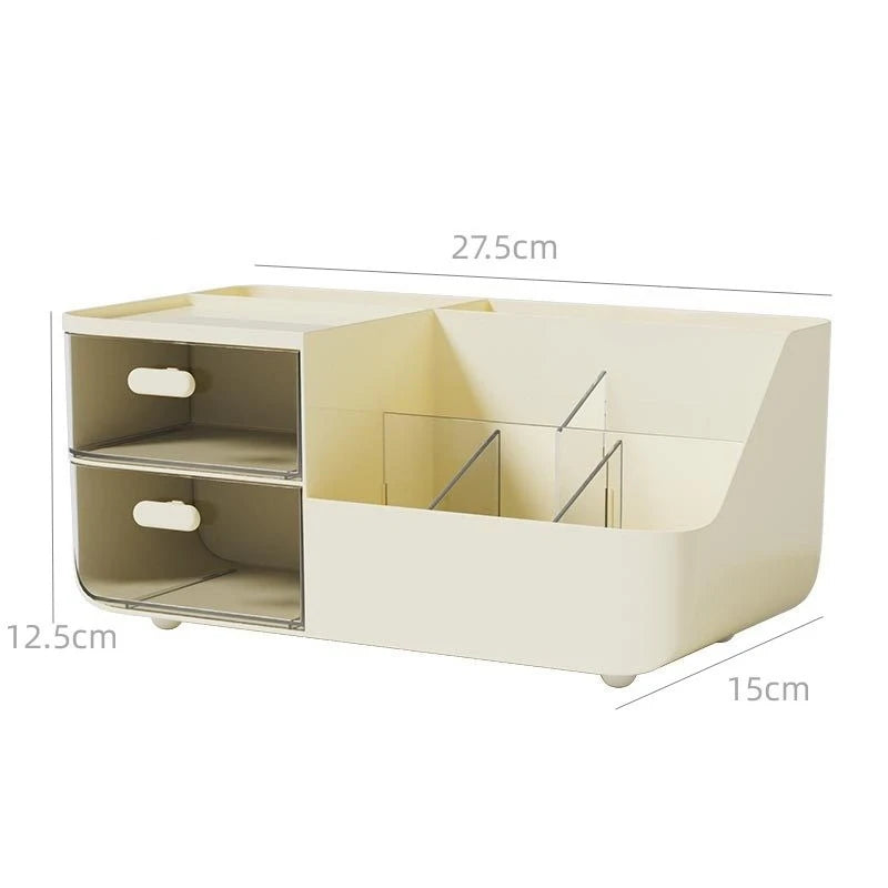 Large Capacity Multifunctional Desk Organizer with 2 Transparent Drawers, Desktop Office Supplies Storage Pen Holder for School