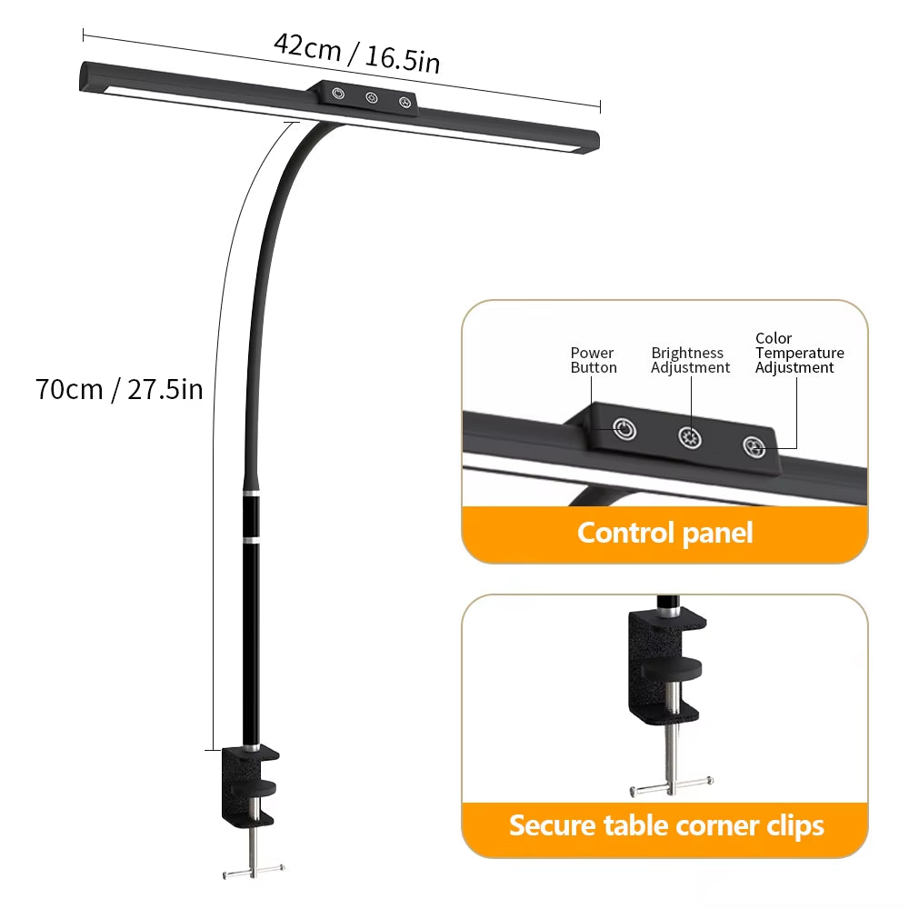 LED Full-Spectrum Eye-Caring Desk Lamp with Flexible Gooseneck Stepless Dimming Flicker-Free Touch Control Desk Lamp for Home