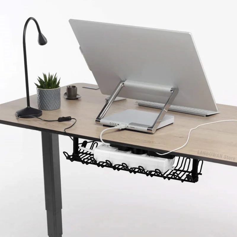 Desk Cable Management Tray under Table Socket Hang Holder Power Strip Storage Rack for Offices Living Room Wire Cord Organizer