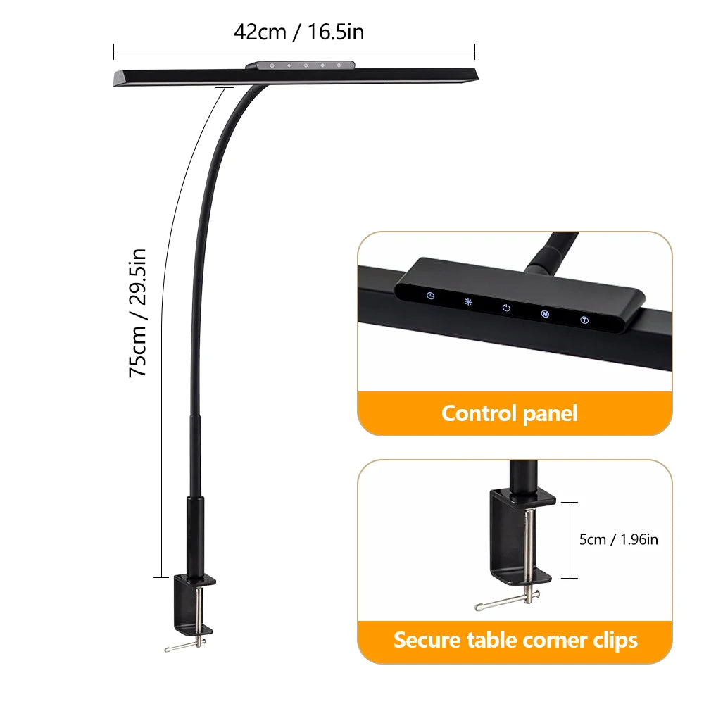 LED Full-Spectrum Eye-Caring Desk Lamp with Flexible Gooseneck Stepless Dimming Flicker-Free Touch Control Desk Lamp for Home